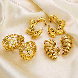 Geometric Teardrop <b>Stud</b> Earrings 18K Gold Plated <b>Titanium</b> Steel Party Jewelry for Women - Product Image 2