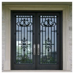 Porta d'Ingresso <span class=keywords><strong>in</strong></span> Ferro Nero con Inserto <span class=keywords><strong>in</strong></span> <span class=keywords><strong>Vetro</strong></span> Forgiato, Porta Frontale Decorativa Personalizzata per Uso Residenziale e Commerciale - Product Image 2