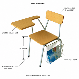 Chaise de formation avec <span class=keywords><strong>tablette</strong></span> d'écriture, assise et dossier en contreplaqué de 450 mm, filet porte-documents, revêtement poudré, pour projets scolaires et gouvernementaux - Product Image 2