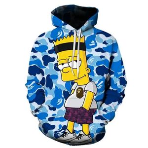 Sudadera con capucha con estampado de camuflaje de <span class=keywords><strong>Bart</strong></span> <span class=keywords><strong>Simpson</strong></span> con logotipo personalizado para hombres y mujeres con varios tamaños, ropa de calle, sudadera de gran tamaño a la moda - Product Image 1