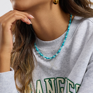 J&amp;D Holiday Style 18k Gold Stainless Steel Casual Classic Natural Stone <strong>Turquoise</strong> Beaded <strong>Necklace</strong> - Product Image 2