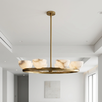 Lustre en forme de ligne de pêche, inspiré de la France, de luxe léger, haut de gamme, personnalisé, avec LED électroplaquées, abat-jour en marbre naturel espagnol, grand modèle, 2700K