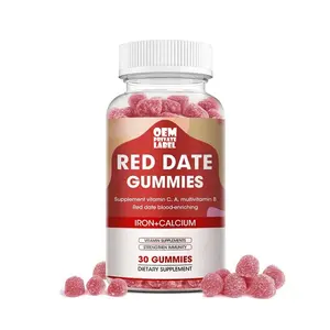 Aangepaste Veganistische Vriendelijke Rode Datum Gummies Met Ijzer En Calcium Supplement Ondersteunt Hersenen & Energie Ijzer Gummies Voor Kinderen En Volwassenen