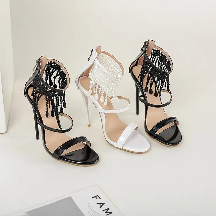 Xinzirain, recién llegado, Sandalias de tacón alto de aguja personalizadas para mujer, negro, blanco, 34-47 talla grande, zapatos de fiesta de noche a la moda para graduación