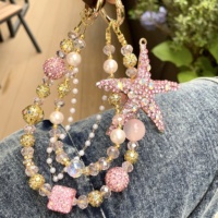 Cadena de lujo con cuentas y diamantes de imitación en forma de estrella para teléfono móvil, llavero metálico para coche, colgante para teléfono móvil, cadena para bolso, personalizable