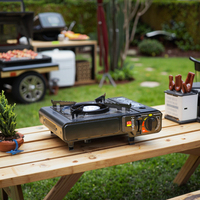 Réchaud à gaz portable miniature en métal avec allumage pour la randonnée, le camping, le propane, le butane, accessoire de cuisine d'extérieur