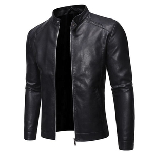 <b>Men's</b> Casual Sheep Skin <b>Leather</b> <b>Jacket</b> High Quality Customizable Custom Logo Stand Collar Zipper Front Waterproof Quick Dry - Product Image 2