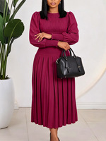 Robe plissée à manches bouffantes, taille haute mi-longue, élégante pour femme grande taille