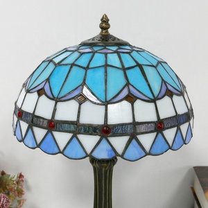 LongHuiJing Tiffany Style LED Dome <b>Table</b> Lamp Mediterranean Stained Glass Eco-Friendly <b>Bedside</b> Lights Flexible AC E26 Simple - Product Image 4
