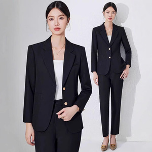 Women's Blue Suit Set Polyester Three Quarter Sleeve Anti-Wrinkle Formal Spring Style - Product Image 2
