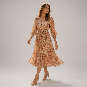 Robe midi élégante à imprimé floral pour femmes, tenue décontractée pour l'été, robe de fête, mode écologique pour la plage et les vacances - Product Image 1
