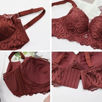 Soutien-gorge push-up en dentelle respirant sans couture à armatures pour femmes, bonnets C D E, bretelles ajustables, tricoté uni en élasthanne pour usage quotidien