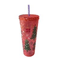 Mug à café froid DIY tendance de 24 oz, double paroi en plastique, imprimé UV, irisé mat, gobelet en acrylique clouté avec couvercle et paille