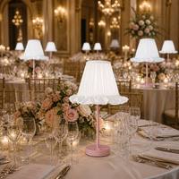 Lámpara de Mesa Inalámbrica Cottagecore con Pantalla de Lino, Recargable, Portátil, Luz de Noche con Base Rosa y Atenuador Táctil para Decoración de Dormitorio