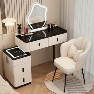 Modern Wood <b>Dressing</b> <b>Table</b> Set with Metal Legs Bedroom & Living Room <b>Vanity</b> LED <b>Mirror</b> Wireless Charging - Product Image 6