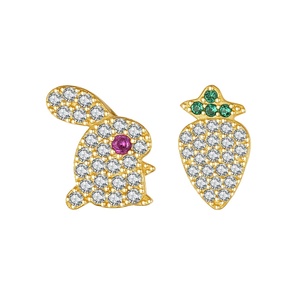 925 Sterling <b>Silver</b> Rabbit Carrot Stud Earrings Gold Plated -Zircon Animal Jewelry for Women Gift Party - Product Image 1