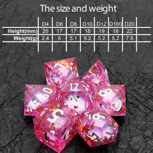 Набор кубических костей ручной работы из полиэдрической розовой жидкой смолы с золотистой и серебряной фольгой для Games-Liquid12 Dungeons and Dragons RPG Board - Product Image 2