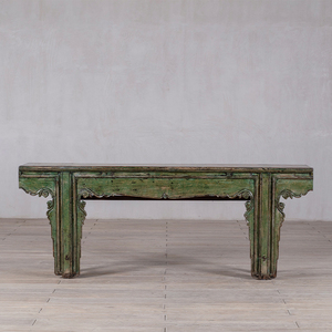 Table basse en <span class=keywords><strong>bois</strong></span> massif laqué vert patiné - Design antique Wabi-Sabi - Écologique et durable - Product Image 1