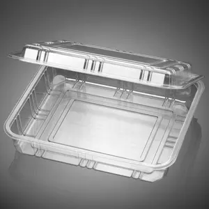 批发长方形塑料透明蛤壳蛋糕盒铰链烘焙食品容器