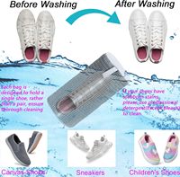 Sac pour machine à laver les chaussures en fibres duveteuses grises, nettoyage enveloppant à 360 °, fermeture à glissière cachée autobloquante, 2 paires réglables, 2 pièces
