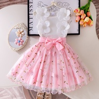 Robe de princesse en tulle à fleurs tridimensionnelles pour filles, sans manches, élégante, pour les fêtes et le quotidien