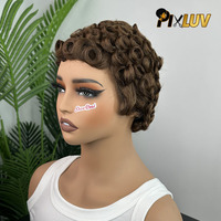 Peluca de Cabello Humano Corto, Corte Pixie, Pelucas Sin Pegamento, Cabello Natural, Color Marrón, Peluca de Cabello Humano Corte Pixie, Mayorista de Pelucas Cortas Pixie