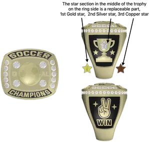 Customizable bright gold plated child soccer sporting kids championship ring