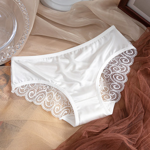 Braguitas de satén vintage de moda, ropa interior sexy con tiras en la espalda, bragas color caramelo, bragas de encaje festoneado, lencería con lazo bonito, al por mayor - Product Image 2