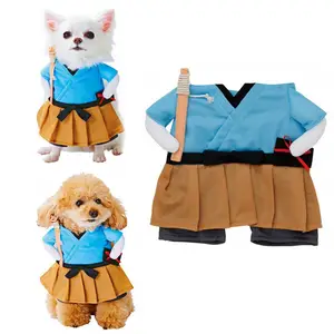 Новый костюм для собак на Хэллоуин комплект из полиэстера Милая одежда для домашних животных на Хэллоуин самурайский смешной вертикальный костюм наряд для кошек и собак