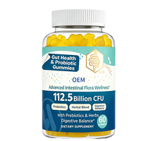 Gummies Probiotiques Santé Intestinale 112,5 Milliards d'UFC avec Prébiotiques et Mélange Herbal, 60 Comprimés, Supplément OEM Fabriqué en Chine, Stockage Sec et Froid