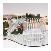 Pots à bougies en verre de stockage de cadeaux de bonbons géo découpés ronds côtelés de luxe vides et personnalisés avec couvercle en verre