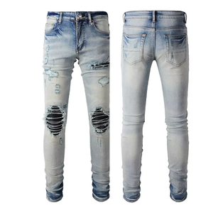 Jeans de Hombre de Alta Calidad, Diseño Desgastado, Estilo Vintage, Ajustados, Color Azul, Pantalones de Mezclilla - Product Image 3