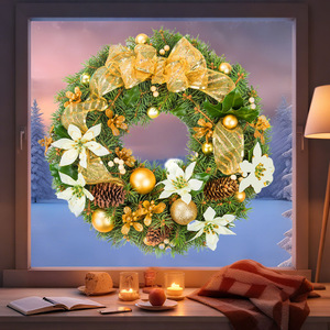 Decorazioni Natalizie per Finestre: Adesivi Statici in PVC Senza Colla, Resistenti ai Raggi UV e Impermeabili, con Poinsettia, Fiocchi, Pigne e Palline - Product Image 1