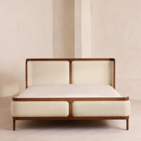 Lit en lin blanc de luxe italien, taille Queen, tête de lit à panneaux, cadre en bois de chêne massif, meubles de chambre à coucher pour la maison et l'hôtel