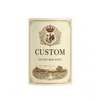 Étiquette de bouteille de vin rouge personnalisée, illustration de vignoble vintage, design de couronne, autocollante