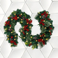 Décoration de Noël, guirlande de feuilles de pin fleuries, 2,7 mètres, fleurs en plastique denses