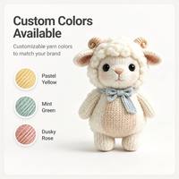 Mignon jouet en peluche agneau tricoté à la main, poupée amigurumi avec nœud bleu au cou, adorable jouet en peluche animal de la ferme