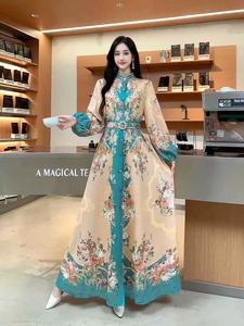 Modello di fiore modesto nuova donna primavera e autunno vita dimagrante elegante Eid Ramadan Islam musulmano ampio abito lungo Casual - Product Image 6