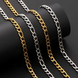 Figaro-cadena de eslabones de acero inoxidable para hombre, collar de eslabones, oro de 18 quilates, chapado en negro, 304, 316, variedad de tamaños, venta al por mayor