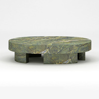 Table basse ovale en marbre vert avec supports en blocs segmentés, en pierre naturelle Verde, table centrale moderne pour salon, maison de rêve