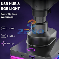 Support d'écran d'ordinateur incurvé Zeno Wholesale Purple Monitor Arm en métal, pivotant à 90 degrés, pour écrans de 17 à 42 pouces, avec lumière LED et hub USB