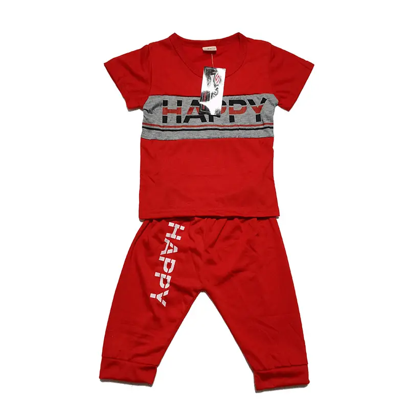 Bahar ve yaz toptan kısa kollu bebek T Shirt yuvarlak boyun erkek bebek giysileri takım elbise çocuk giysileri