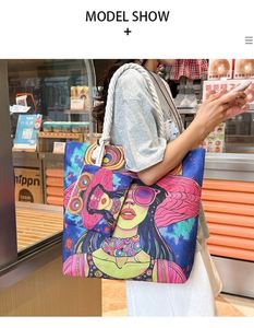 Sac fourre-tout de plage en toile à motif peinture à l'huile double face grande capacité imprimé sur mesure - Product Image 2