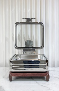 WINNERS Deluxe Buffet <strong>Food</strong> Warmer Equipment 304 Stainless Steel Hydraulic Electric Chafing Dishes with Wood <strong>Stand</strong> for Restaurant - Product Image 3