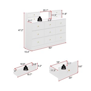 Cómoda horizontal blanca de gran capacidad de 13 cajones, pantalla de colores ajustable moderna de mediados de siglo, almacenamiento de luz para sala de estar - Product Image 5