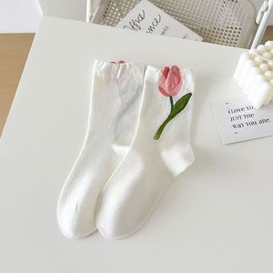WUYANG FACTORY Hot Sale Spring Summer Thin New Boneless <strong>Socks</strong> Tulips Mid-calf <strong>Socks</strong> Pure Cotton All Season Sweet <strong>Socks</strong> - Product Image 6