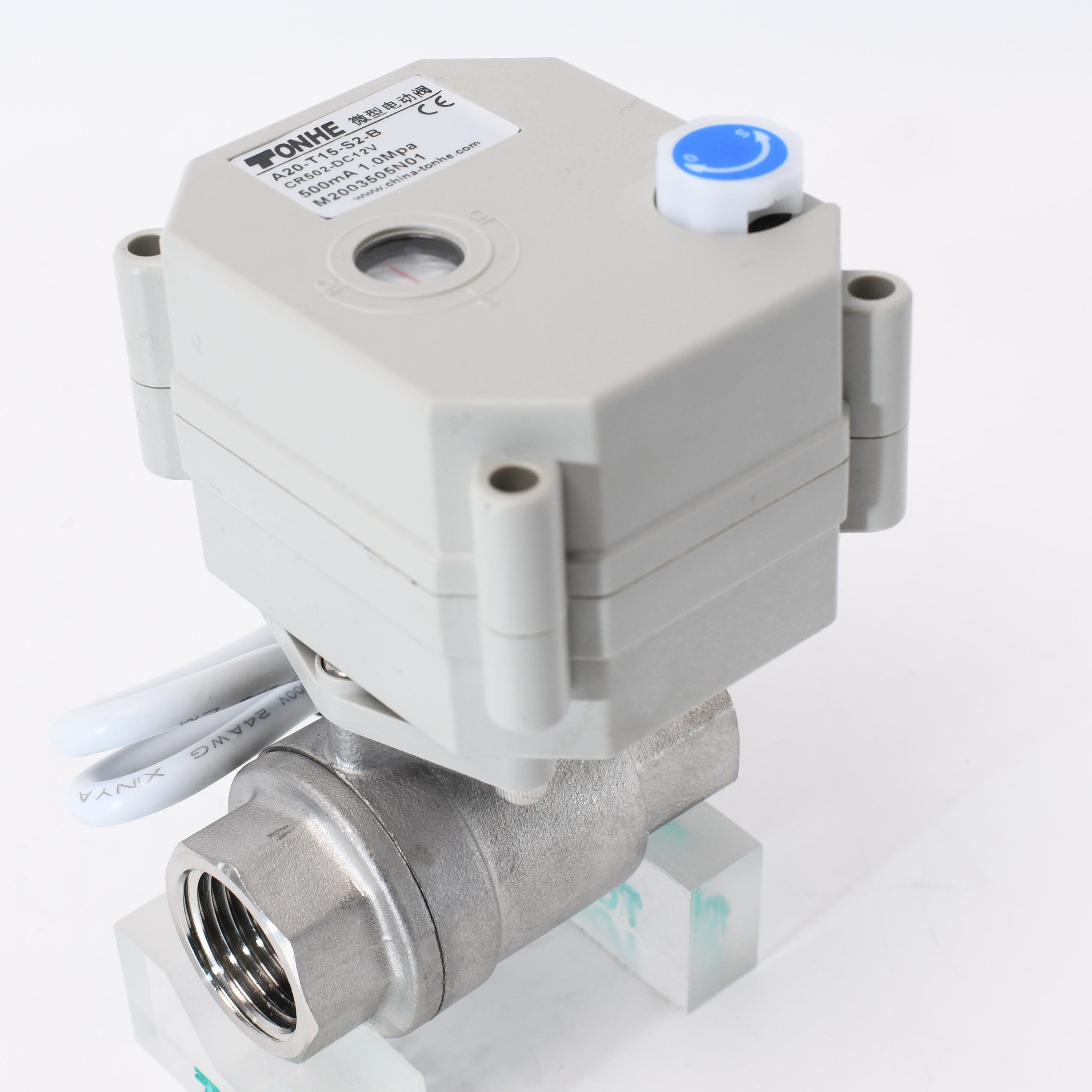 2 way spring return AC220V stainless steel304 motorized water ball valve with manual override