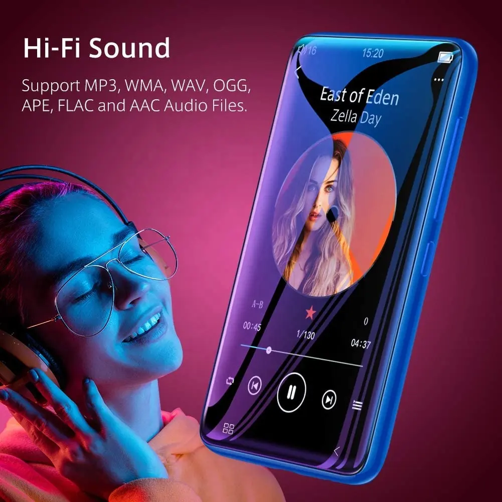 Reproductor de MP3 de sonido portátil HiFi sin pérdidas con altavoz, pantalla táctil completa, video HD, reproductor de música MP3 con FM, reproductor MP4, 8GB