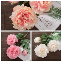 Fleur artificielle réaliste, grande pivoine en bouquet, 2 têtes avec boutons, longue tige, fleurs en tissu en vrac pour la décoration de mariage