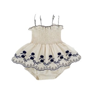 Tutina Estiva 2026 per Bambine, Abito Vintage con Ricami Floreali e Bretelle per il Primo Mese e i Cento Giorni - Product Image 5